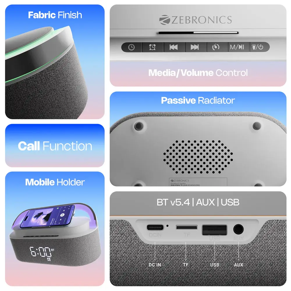 Zebronics Bluetooth Speaker RGB 20W Echoglow | 15W (Max.) Wireless Charging view 6